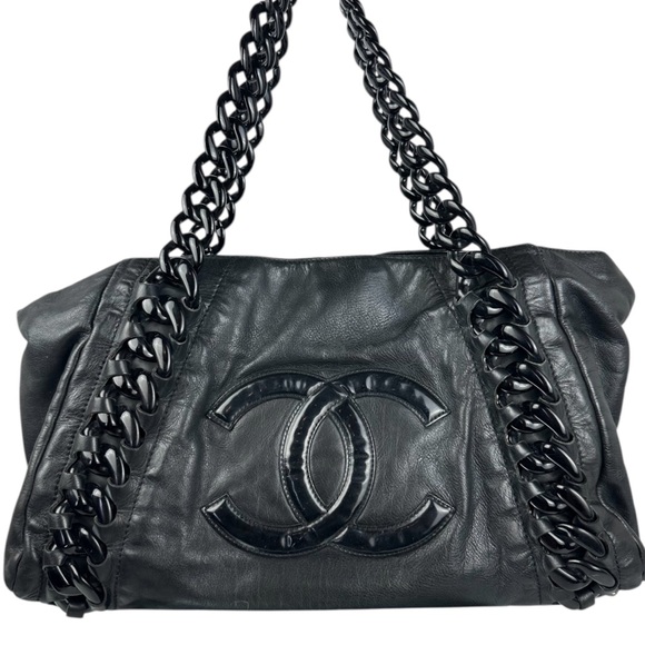 CHANEL Handbags - CHANEL Black Leather Bag with Chain Straps